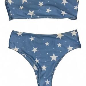 Blue and white star print